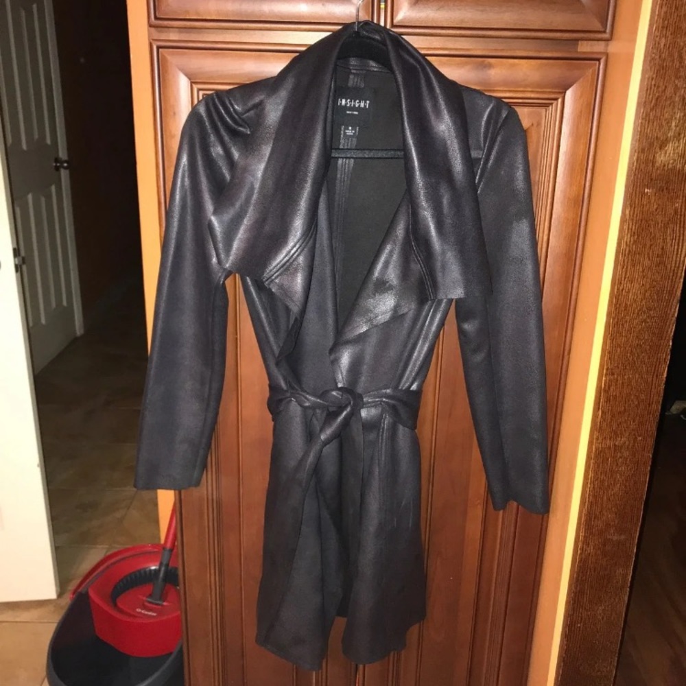 Faux leather trench coat